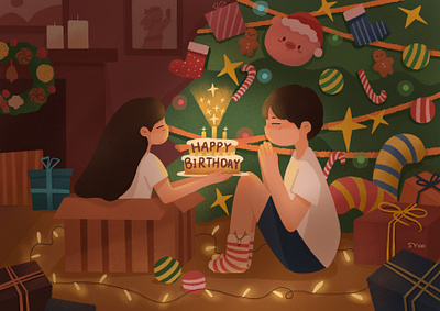 Christmas&Happy birthday design illustration