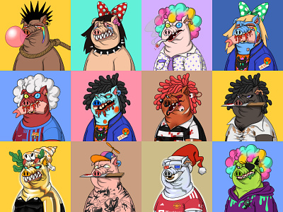 Son of a Pig NFT animal art avatar blockchain collection crypto dirtypigs generated illustration nft opensea pig
