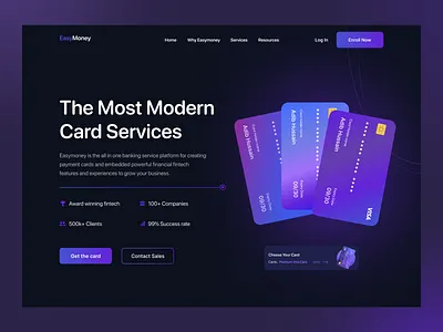 EasyMoney I Banking Website banking website card design clean dark design dark ui digital products finance financial website fintech homepage interface design landing page minimal modern online banking ui design visual design web interactions website website design