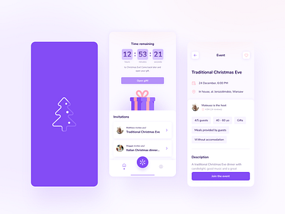 Yule - concept design android app christmas concept design counter dashboard design details page event gift graphic design ios minimal mobile mobile app splash screen timer ui user interface ux design