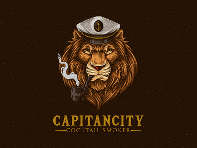 Capitancity Cocktail Smoker badge design badge logo brand design brand identity branding cocktail design drawing graphic design hand drawing hand drawn illustration lion logo logo design old school retro smoker vintage vintage logo