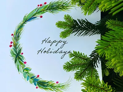 Happy Holidays card watercolor art brench c card christmass letter c letterig watercolor wreth