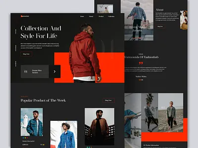 FashionHub- Denim Jacket Store Landing page animation apparel black clothing dailyuiux ecommerce fashion graphic design homepage jacket makeover mens mockup outfits product sale store ui website winter