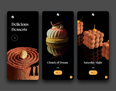 Dessert restaurant mobile UI app app app ui beautidul branding dark design elegent food illustration logo minimal mobile mobile ui new rich shop sweet ux