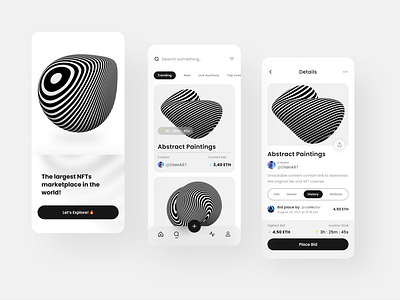 NFT Marketplace - Mobile Apps black black and white blackandwhite bw crypto art crypto wallet cryptoart ethereum line art monochrome nft apps nft marketplace nftart nfts rarible