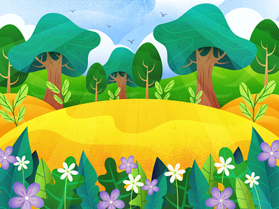 Spring Nature Background background beautiful bird colorful design floral flower forest graphic design illustration landscape leaf nature season shadow spring sunburst template tree vector
