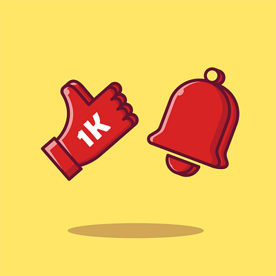 Like and Notification Bell Vector Icon bell cartoon drawing hand highlight icon illustration instagram like notification red set shadow social media thumbs up vector white youtube