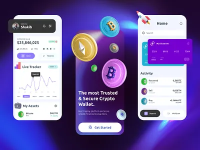 Crypto wallet app 3d animation branding design graphic design illustration logo mobile app mobile ui motion graphics ui ui design uidesign ux design uxdesign uxui