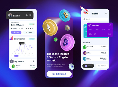 Crypto wallet app 3d animation branding design graphic design illustration logo mobile app mobile ui motion graphics ui ui design uidesign ux design uxdesign uxui