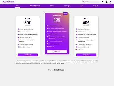 Mobile offer Multi Network - cards & tables cards design form mobile plan plan table ui ux web