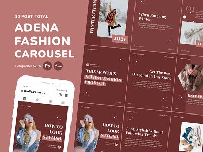 Adena Fashion Instagram Carousel canva carousel design fashion feed graphic design instagram instagram carousel instagramfeed photoshop template winter winter fashion