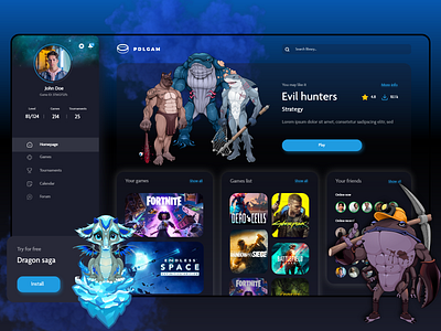 Web gaming platform dashboard esport gaming gaming platform platform stream streaming ui design web design