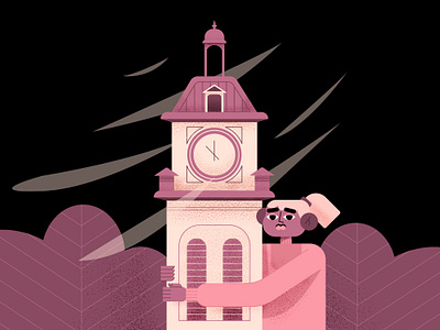 Windy day evening girl illustration tower vector wind