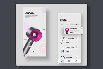 Dyson Concept Mobiel App UI/UX Design app app design concept design dyson illustration innovative inspiration mobile new product shop shopping store ui ux