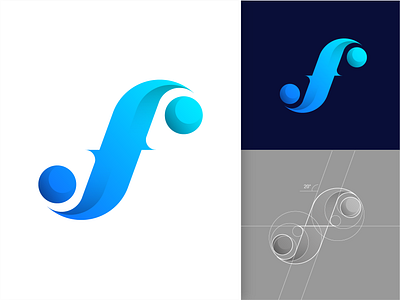 F Letter + Infinite Universe Symbol ∞ blue brand branding geometric gradient grid infinite letter lettermark logo logomark logotype shape universe vector