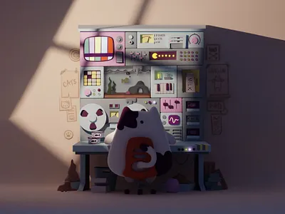 Kitty Control Station 2 3d b3d blender cat cycles doodle illustration kitty orthographic render