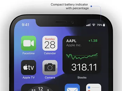 iOS 16 - Compact battery indicator [Concept] battery indicator concept design ios ios 14 ios 15 ios 16 ui ux