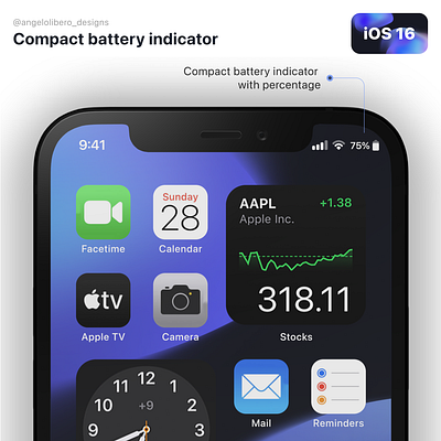 iOS 16 - Compact battery indicator [Concept] battery indicator concept design ios ios 14 ios 15 ios 16 ui ux