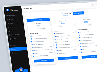 Pricing Page - AI Presentation Webapp ai ai dashboard dashboard finance fintech minimalist pricing pricing card pricing page pricing plan pricing table saas shasanko creations startup subscription ui ux web app web design web pricing