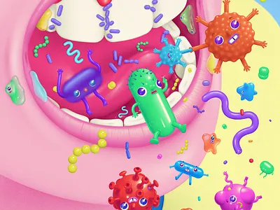 The things that come out of your mouth art characterdesign conceptual cover covid19 design digitalillustration editorialart editorialillustration illustration lowbrow microbe microorganism mouth pandemic popart popsurrealism quirky virus whimsical