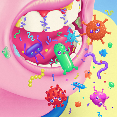 The things that come out of your mouth art characterdesign conceptual cover covid19 design digitalillustration editorialart editorialillustration illustration lowbrow microbe microorganism mouth pandemic popart popsurrealism quirky virus whimsical