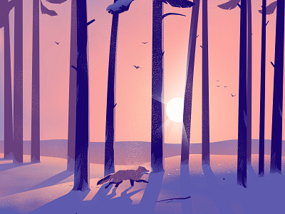 In the winter forest ❄️☀️🦊 art forest fox illustration light snow vector winter