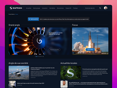 UI Web | Safran ✈️ aerospace aircraft articles dark mode dashboard high technology home intranet profile safran social space ui ux uxui web design website