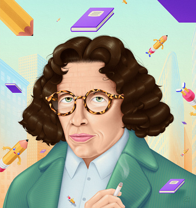 Fran Lebowitz art author bookcover conceptualart design digitalart digitalillustration digitalpainting digitalportrait editorialillustration franlebowitz freelanceartist illustration lowbrowart newyorker popart popsurrealism portrait symbolism writer