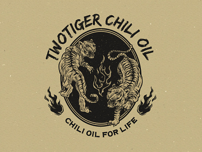 Twotigers Chili Oil badge design badge logo brand design branding design hand drawing hand drawn hand drawn logo illustration logo logo design merchandise old school retro tigers victorian vintage vintage logo