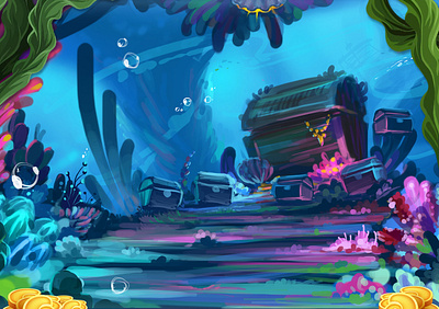 Underwater World 2d 3d 3d art 3dmodeling 3dsmax argent art branding concept design environment game design games illustration ui ux