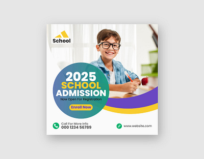 School Admission Social Media Instagram Post Template admission back to school banner branding class college creative design design education facebook post graphic design instagram post kids learning primary scholarship social media banner social media post student study