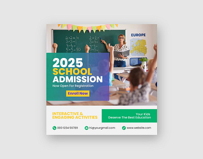 School Admission Social Media Instagram Post Template admission back to school banner branding class college creative design design education facebook post graphic design instagram post kids learning primary scholarship social media banner social media post student study