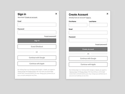 Sign In + Create Account UX account selector create account form form design log in social ui ui design user account user experience ux ux design uxd wireframe wireframes workflow