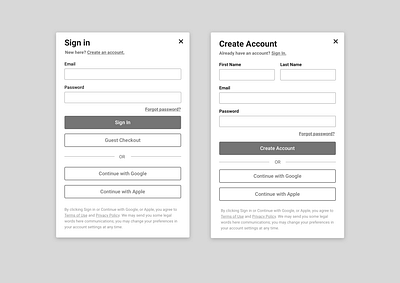 Sign In + Create Account UX account selector create account form form design log in social ui ui design user account user experience ux ux design uxd wireframe wireframes workflow