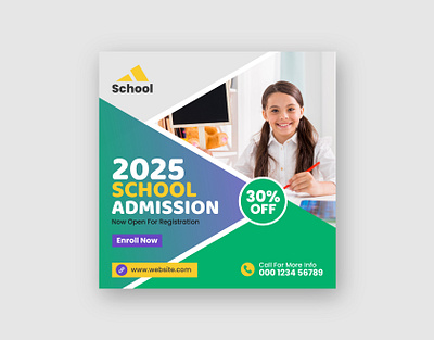 School Admission Social Media Instagram Post Template admission ads back to school banner branding class college creative design design education facebook post graphic design instagram post kids learning scholarship social media banner social media post student study