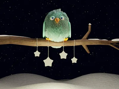 Happy H-owl-idays! 3d bird blender christmas night