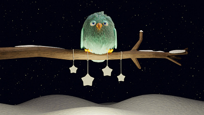 Happy H-owl-idays! 3d bird blender christmas night