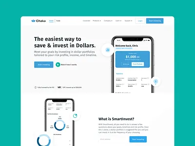 Smart invest landing page design ui