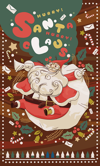 Hurry Santa Claus character christmas cute design illust illustration illustrator kawaii present santa claus