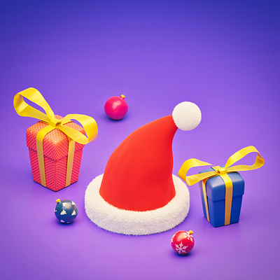 Merry Christmas - 2021 3d 3d art ball blender branding christmas design gift holiday illustration isometric art low poly purple red santa ui