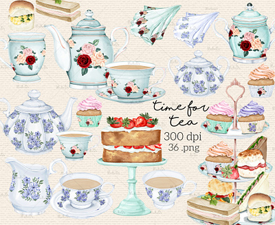 Collection of High Tea Elements Illustrations bridal tea party invite british high tea cupcake clipart digital clipart digital illustration digital watercolor illustration graphics high tea invitation graphics illustration invitation graphics kids birthday tea party png tea cup clipart teapot clipart vintage tea set watercolor clipart watercolor graphics watercolor tea clipart