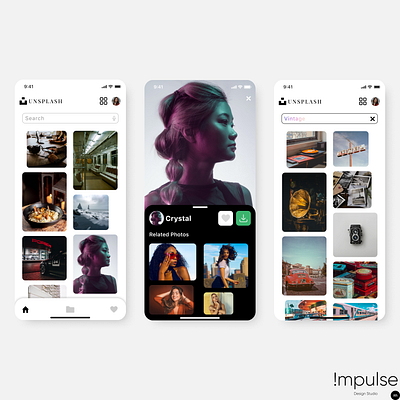 Unsplash App Redesign - Home, Search & Picture (3 of 4) android app dailyinspiration design graphic design ios photoapp redesign ui uidesign uidesigner unserinterface unsplash userexperience ux uxdesign uxdesigner