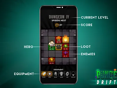 Dungeon Drifter Game UI android app design dungeon game design graphic design ui