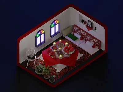 Happy Yaldā Night! 3d 3dart 3dblender art blender design furniture home illustration persian persianhouse red watermelon yalda yaldanight