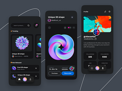 NFT Marketplace - ios App app designer art best shot bitcoin blockchain crypto dark designer ios app madhu mia mobile app nft nft app nft art nft web nfts token web web designer website