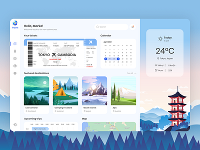 Travel Dashboard agency app branding chart dashboard design flight graphic graphic design icon illustration logo ticket travel trip typography ui ux vector web design