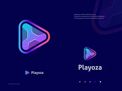 Playoza Logo Design animation app icon brand identity branding colorful connection entertainment gaming gradient icon flat logo design logo designer logo mark logotype marketing media minimal modern music play video