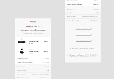 Pioneer-online.ru Email Template audio cart ecommerce email hifi order template web