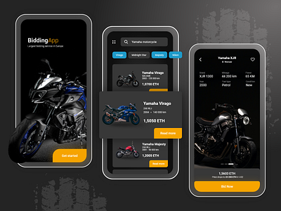 Bidding mobile app auctions bid bidding app black ui crypto currency crypto wallet cryptocurrencies cryptocurrency app dark mode mobile app mobile app design ui design ux design