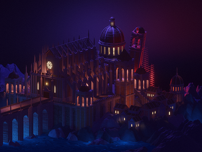 Temple Island 3d b3d blender building isometric